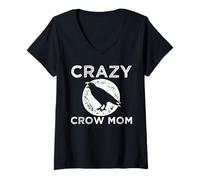 Womens Crazy Raven Mother Crow Raven Mum Ornithologist Raven V-Neck T-Shirt