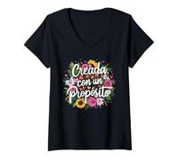 Womens Creada Con Proposito | Latina Girl Power Inspirational Woman V-Neck T-Shirt