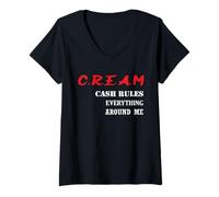 Women's Cream Cash Rules Everything Around Me V-Neck T-Shirt