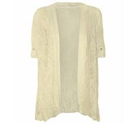 Womens Cream Floral Lace Open Front Waterfall Cardigan - 3/4 Buttoned Sleeves Cover Top Shrugs For Evening Dresses Plus Size Going Out Tops 22-24