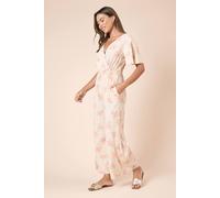 Womens Cream Palm Wrap Front Angel Sleeve Jersey Jumpsuit Cream 14