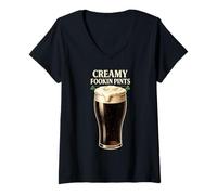 Women's Creamy Fookin Pints Funny Irish Drinking Saint Patricks Pub V-Neck T-Shirt