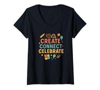 Womens Create, Connect, Celebrate Daycare Vibes for Little Learners V-Neck T-Shirt