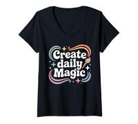 Womens Create Daily Magic Paintbrush Inspirational V-Neck T-Shirt