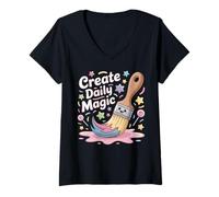 Womens Create Daily Magic Paintbrush Inspirational V-Neck T-Shirt