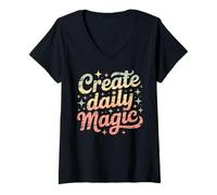 Womens Create Daily Magic Paintbrush Inspirational V-Neck T-Shirt