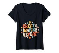 Women's Create Inspire Repeat Motivation Maker Mindset - V-Neck T-Shirt
