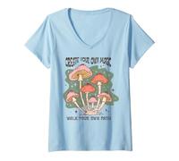 Women's Create Your Magic Walk Your Own Path Mushroom Art V-Neck T-Shirt