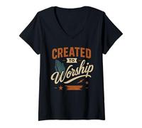 Womens Created to Worship - Vintage Quote Christian Faith V-Neck T-Shirt