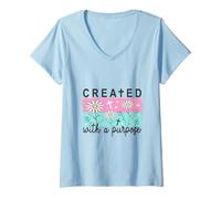 Women's Created with A Purpose Christian Faith Daisies V-Neck T-Shirt