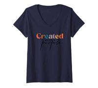 Women's Created with A Purpose Christian Faith Inspiration V-Neck T-Shirt