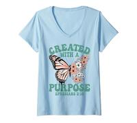 Women's Created with A Purpose Floral Butterfly Ephesians 2 10 V-Neck T-Shirt