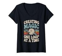 Women's Creating Magic One Loop at A Time Crocheting Funny Crochet V-Neck T-Shirt