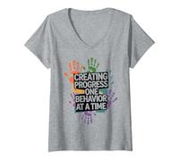 Womens Creating Progress One Behavior at a Time Autism Therapists V-Neck T-Shirt
