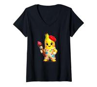 Women's Creative Banana Artist Art V-Neck T-Shirt