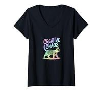 Women's Creative Chaos Cat Scribble Art V-Neck T-Shirt