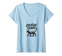 Women's Creative Chaos Cat Scribble Art V-Neck T-Shirt