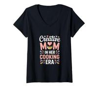 Womens Creative Mom in Her Cooking Era Fun Kitchen V-Neck T-Shirt