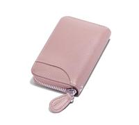 Womens Credit Card Holder Small Rfid Blocking Ladies Wallet with Stainless Steel Zipper Excellent Genuine Leather Accordion Wallets Case for Women ID Compact Slim Blocked Zip Accordian Cards Pink