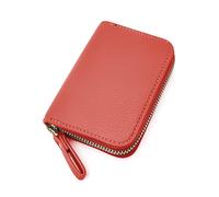 Womens Credit Card Holder, Small RFID Blocking Ladies Wallet with Stainless Steel Zipper Leather Accordion Red Wallets Case for Women ID Compact Slim Blocked Zip Accordian Cards Coffee A3PBKB-5