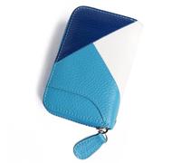 Womens Credit Card Holder Wallet Zip Leather Card Case RFID Blocking Ladies Small Blocked Accordion Wallets with Stainless Steel Zipper Woman Compact Accordian ID Cards Bag (Blue/ Dark blue/ White)