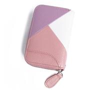 Womens Credit Card Holder Wallet Zip Leather Card Case RFID Blocking Ladies Small Blocked Accordion Wallets with Stainless Steel Zipper Woman Compact Accordian ID Cards Bag (Pink/ Purple/ White)