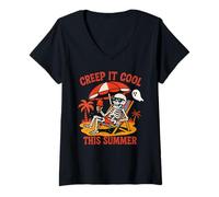 Womens Creep It Cool Skeleton Summer Halloween Beach V-Neck T-Shirt