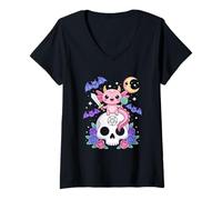 Womens Creepy Axolotl Anime Kawaii Goth V-Neck T-Shirt