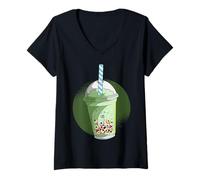 Women's Creepy Boba Tea Eye Balls Bubble Tea Lovers Halloween V-Neck T-Shirt