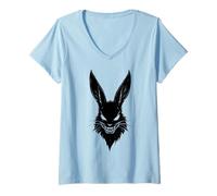 Women's Creepy Cute Bunny Rabbits Alt Goth Grunge Horror Emo Y2k V-Neck T-Shirt