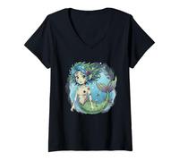 Womens Creepy Cute Zombie Mermaid Kawaii Pastel Goth Witchy V-Neck T-Shirt