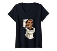 Womens Creepy Realistic Head in Toilet Funny Illustration V-Neck T-Shirt