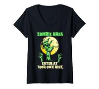 Womens Creepy Scary Zombie Design Kids Boys Girls Halloween V-Neck T-Shirt