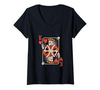 Womens Creepy Skeleton King of Hearts Halloween Playing Card Fun V-Neck T-Shirt