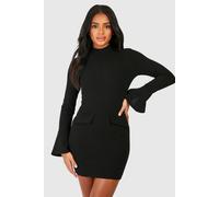 Womens Crepe High Neck Pocket Detail Mini Dress - Black - 6, Black