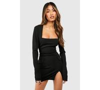 Womens Crepe Square Neck Pocket Detail Mini Dress - Black - 8, Black