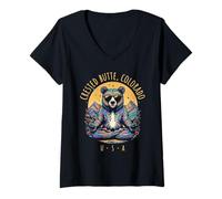 Womens Crested Butte CO Abstract Bear Chill Zen Yoga Design V-Neck T-Shirt