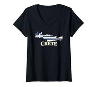 Women's Crete Greece Flag Island Map Greek Pride Design V-Neck T-Shirt