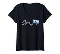 Women's Crete Script Greece Flag Island Pride Design V-Neck T-Shirt