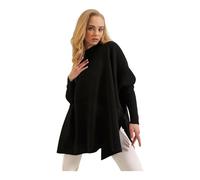 Women's Crew Neck Batwing Sleeve Split Hem Oversized Knit Poncho Sweater, Black, One Size