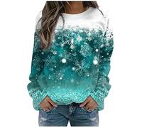 Womens Crew Neck Christmas Crewneck Sweatshirts Funny 3D Print Trendy Merry Christmas Color Block Pullover Sweatshirts Novelty Snow Print Long Sleeve Christmas Decor Cartoon Tops Y2K Green