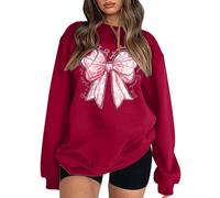 Women's Crew Neck Hoodie with Bow and Bow Design, red, L