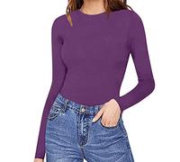 Womens Crew Neck Long Sleeve Bodysuit Comfortable Against The Skin Tops Sexy Body Suits Women Clothing Satin Sleeping Top