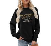 Women's Crew Neck Long Sleeve Casual Sweatshirts | Oversized Casual Pullover | I'm Actually Quite Tall For A Hobbit Funny Print Daily Weekend Going Out, #01-black, M