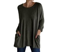 Women's Crew Neck Long Sleeve T-Shirt Long Top Plain with Pockets Summer Shirts For Women, Green, XL