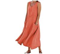 Womens Crew Neck Plain Sleeveless Cotton Linen Dresses With Pockets Loose Tank Dresses Basic Beach Dresses Elegant Summer Dresses Maxi Dresses For Women Uk