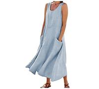 Womens Crew Neck Plain Sleeveless Cotton Linen Dresses With Pockets Loose Tank Dresses Basic Beach Dresses Elegant Summer Dresses Maxi Dresses For Women Uk