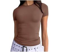 Women's Crew Neck Short Sleeve Summer Basic Tee Tight Fit Cotton Jersey T Shirt Y2K Going Out Tops Ribbed Fitted Shirt Basic Short Sleeves Summer T Shirt Tops