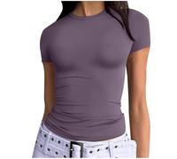 Women's Crew Neck Short Sleeve Summer Basic Tee Tight Fit Cotton Jersey T Shirt Y2K Going Out Tops Ribbed Fitted Shirt Basic Short Sleeves Summer T Shirt Tops