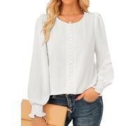Womens Crew Neck Summer Tunic Tops White Lace Vintage Blouse Medieval Country Style Shirt for Evening Party Wedding White L
